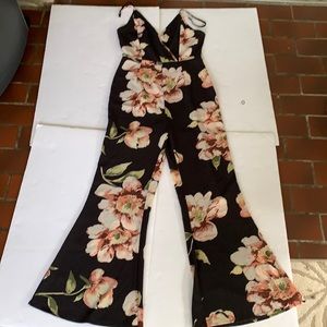 Sheer Floral Bell Bottom Jumpsuit